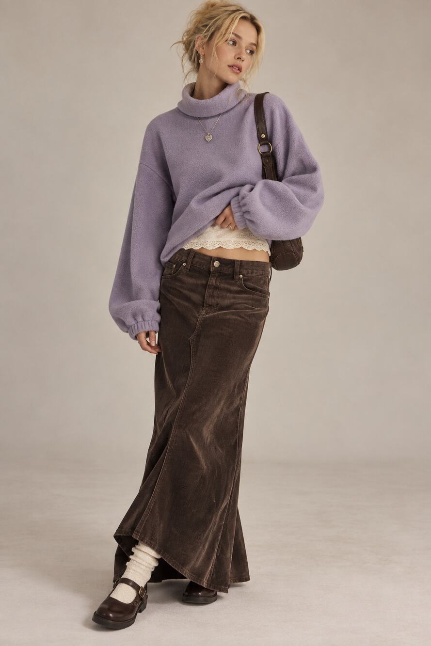 Y2K GAP Lilac Fleece Turtleneck Sweater M Minimalist Clean Girl Cozy Fall Fairy